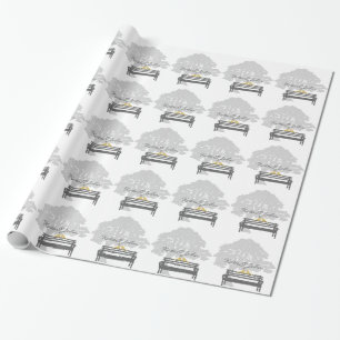Birds on a Park Bench Wedding Wrapping Paper