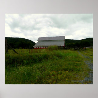 Birds on a Red Barn Poster