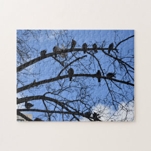 Birds on a Tree Branch Pigeon Silhouette Photo Jigsaw Puzzle