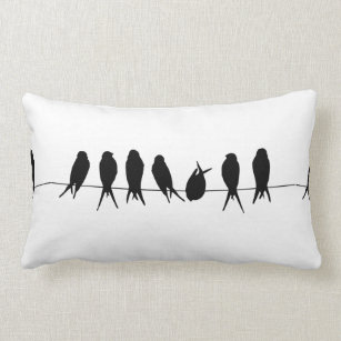 Birds on A Wire Black & White Design Pillow