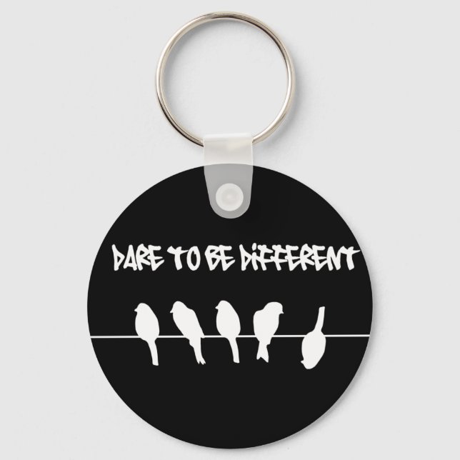 Birds on a wire – dare to be different (black) keychain (Front)