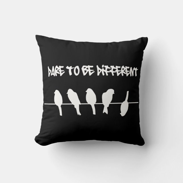 Birds on a wire – dare to be different (black) throw pillow (Front)