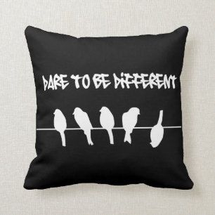 Birds on a wire – dare to be different (black) throw pillow