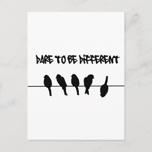 Birds on a wire – dare to be different postcard (Front)