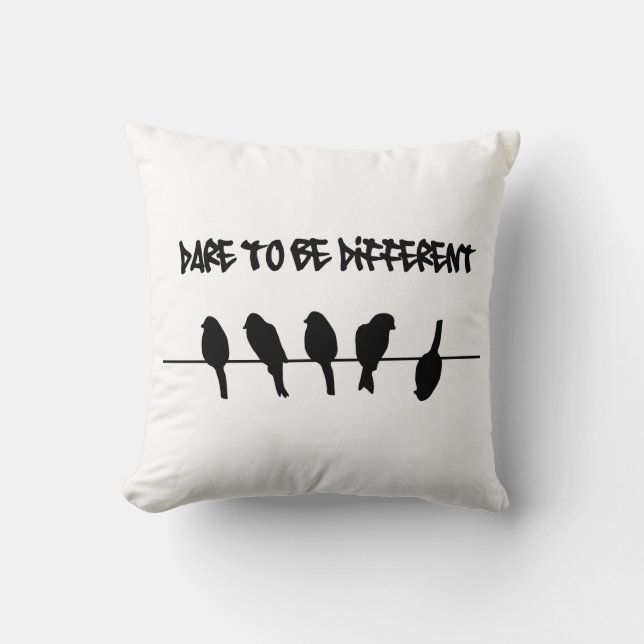 Birds on a wire – dare to be different throw pillow (Front)