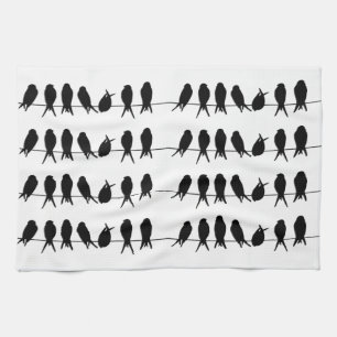 Birds on a wire ~ editable background colour kitchen towel