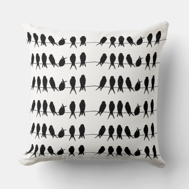 Birds on a wire ~ editable background colour throw pillow (Front)