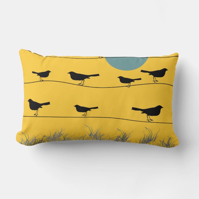 Birds On A Wire Pillow Yellow (Front)