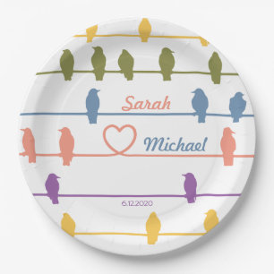 Birds on a wire w/a Romantic twist. SPRING colours Paper Plate