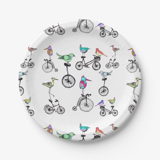 Birds on Bikes Paper Plate (Front)
