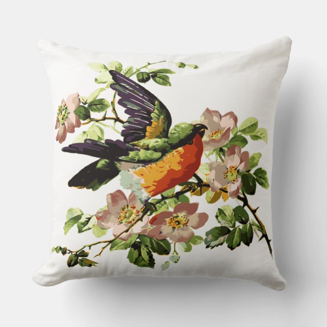 Birds on Branch Throw Pillow (Front)