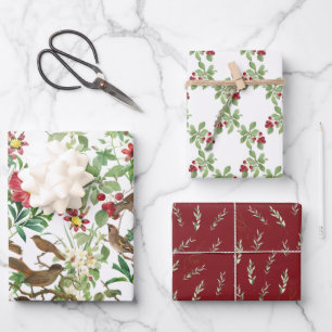 Birds on Branches, Berries and Leaves Assorted Wrapping Paper Sheet