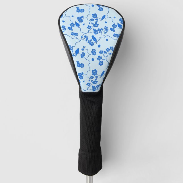 Birds on Cherry Blossoms Blue on Blue Golf Head Cover (Front)