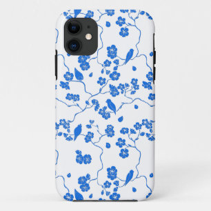 Birds on Cherry Blossoms Blue Print iPhone 11 Case