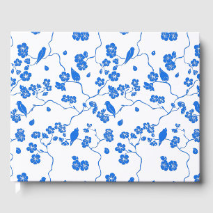 Birds on Cherry Blossoms Blue Print Guest Book