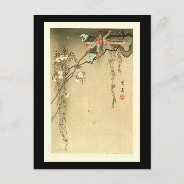 Birds on Cherry Tree by Seitei Watanabe 1851- 1918 Postcard (Front)