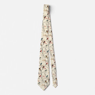 Birds on Cream Tie