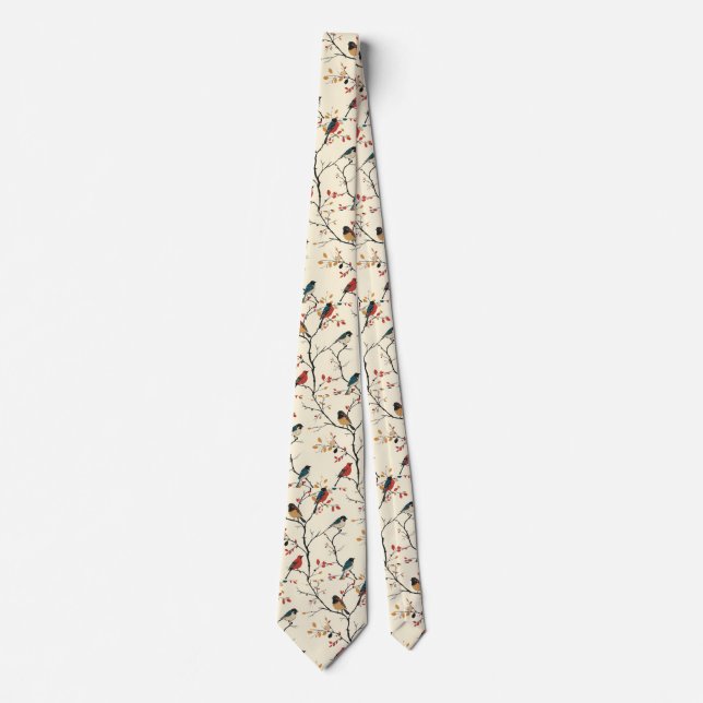 Birds on Cream Tie (Front)
