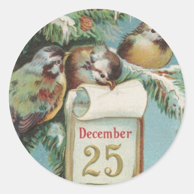 Birds on Decemeber 25th Classic Round Sticker (Front)