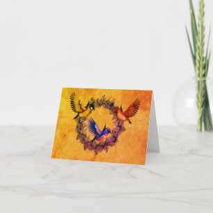 Birds On Flower Wreath Art Note Card