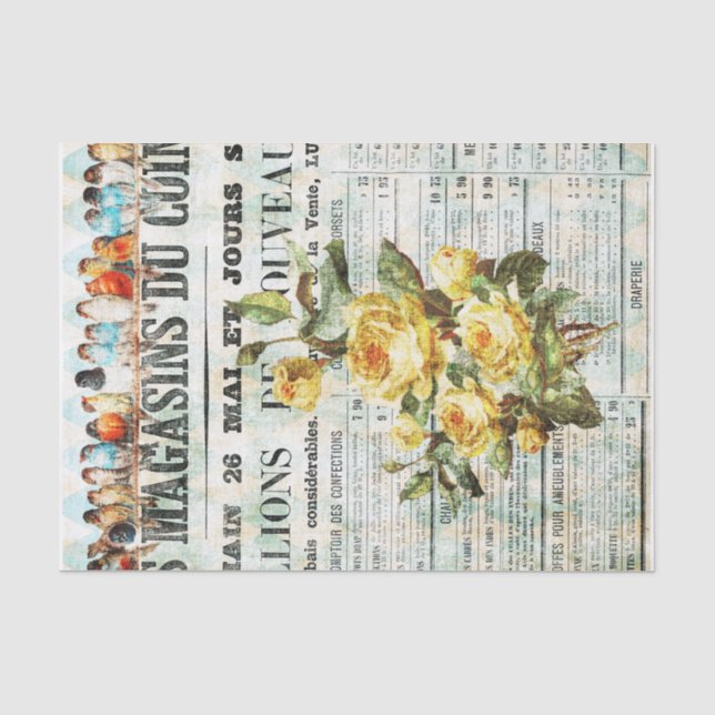 Birds on French News Print Tissue Paper (Front)