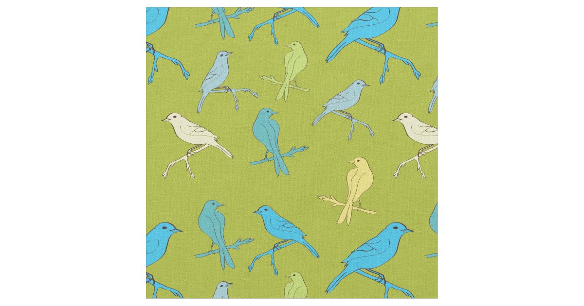 Birds on Green Pattern Fabric Zazzle