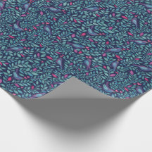 Birds on Navy Watercolour Effect Wrapping Paper