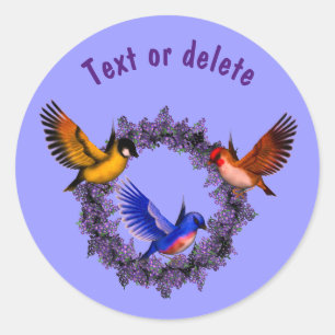 Birds On Purple Flower Wreath Personalized Classic Round Sticker