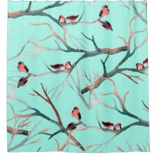 Birds on the tree branches watercolor hand painted