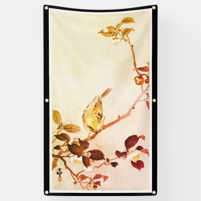 BIRDS ON TREE BRANCH JAPANESE PRINT Banner (Vertical)