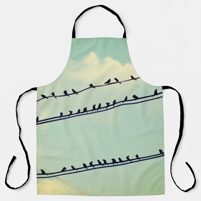 Birds on wires, vintage blue sky. apron (Front)