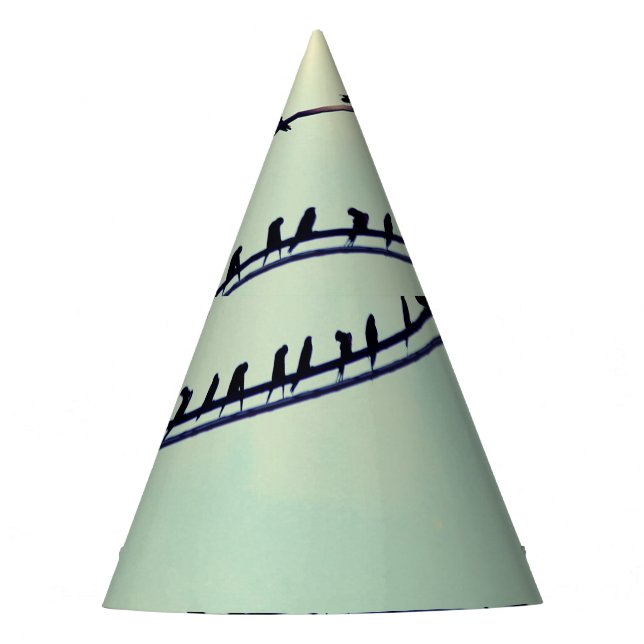 Birds on wires, vintage blue sky. party hat (Front)