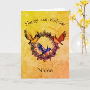 Birds On Wreath Personalized Birthday  Card