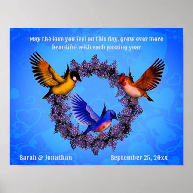 Birds On Wreath Personalized Wedding Gift  Poster (Front)