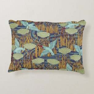 Birds over the pond Vintage Art Nouveau  Accent Pillow