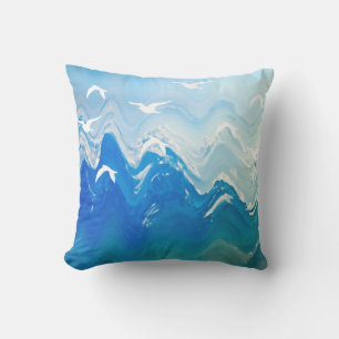 Birds over the Sea Waves Outdoor Pillow