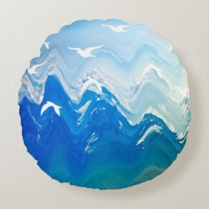 Birds over the Sea Waves Round Pillow