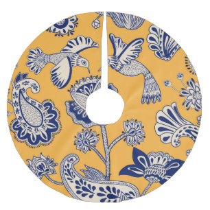 Birds Paisley Flowers Vintage Pattern Brushed Polyester Tree Skirt