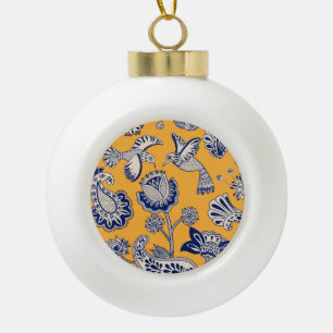 Birds Paisley Flowers Vintage Pattern Ceramic Ball Christmas Ornament