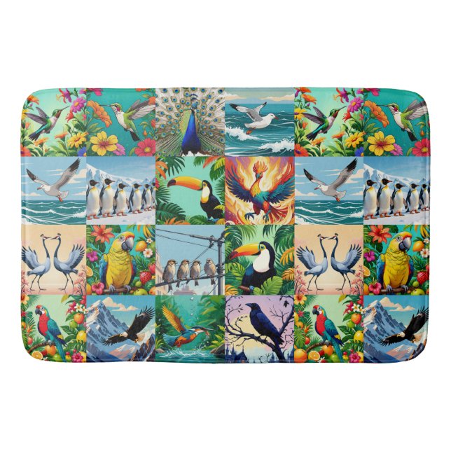 Birds Patchwork Pattern  Bath Mat (Front)