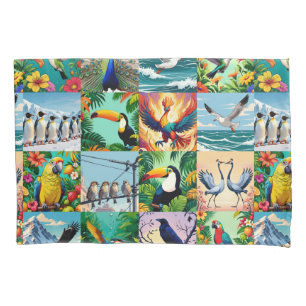 Birds Patchwork Pattern  Pillowcase