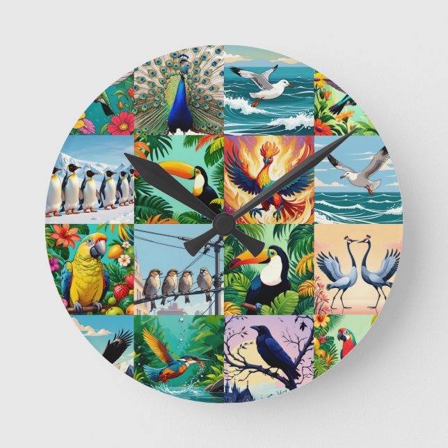 Birds Patchwork Pattern  Round Clock (Front)