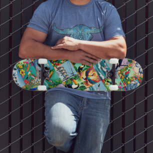 Birds Patchwork Pattern  Skateboard