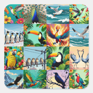 Birds Patchwork Pattern Square Sticker