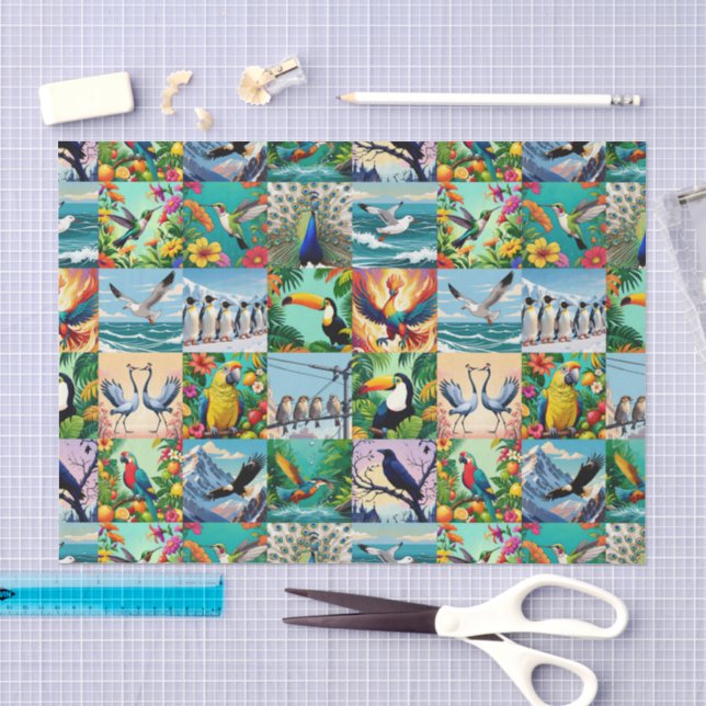 Birds Patchwork Pattern  Tissue Paper (Craft)
