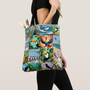Birds Patchwork Pattern Tote Bag
