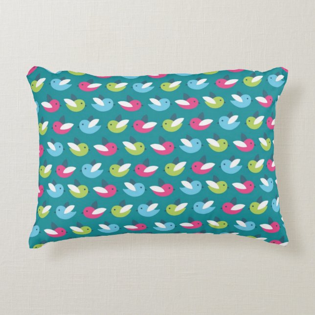 Birds pattern Blue Accent Pillow (Front)