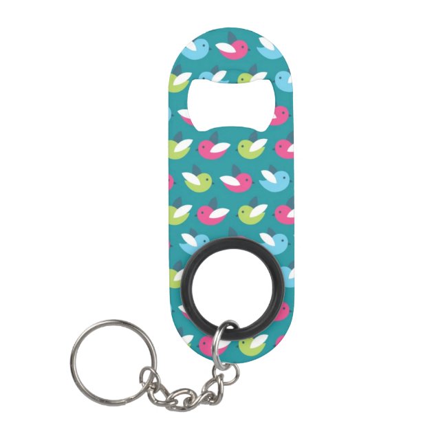 Birds pattern Blue Mini Bottle Opener (Front)