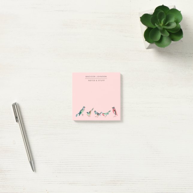 Birds pink  post-it notes (Office)