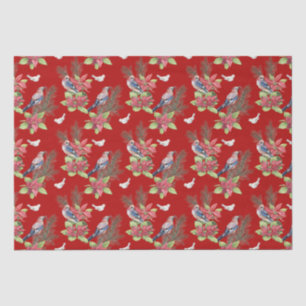 Birds, Poinsettias, Spruce Custom Colour Tissue Paper